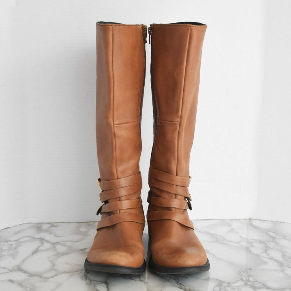 Steve Madden Albany Cognac Leather Belted Riding Boots Size 8 - Picture 4 of 9